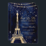 Eiffel-Turm ChicgoldGlitter-Schein Bonbon 16 Einladung<br><div class="desc">Ein modernes,  ein Chic und bezauberndes 16. Geburtstag mit einem Hand gezeichneten GoldGlitterfranzosen Paris-Thema Eiffel-Turm mit GoldGlitter-Diamant-Glitzern auf einem dunklen Marineblau Watercolorhintergrund.</div>
