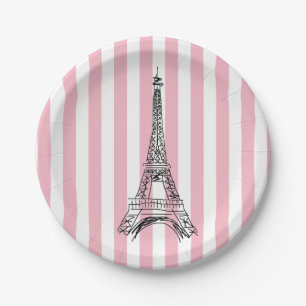 Eiffel-Turm-Rosa-Streifen-Papier-Teller Pappteller