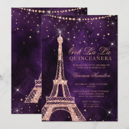Eiffel-Turm-RosengoldGlitter lila quinceanera Einladung