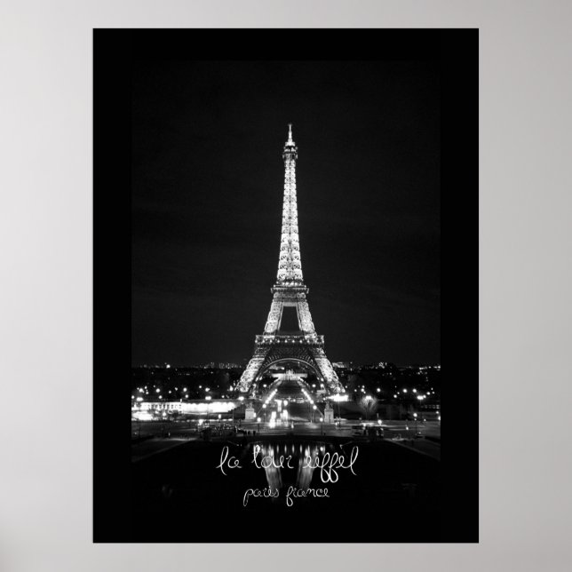 Eiffelturm am Night B&W Poster (Vorne)
