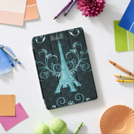Eiffelturm Aquamarin florale Wirbel iPad Abdeckung Pro Hülle
