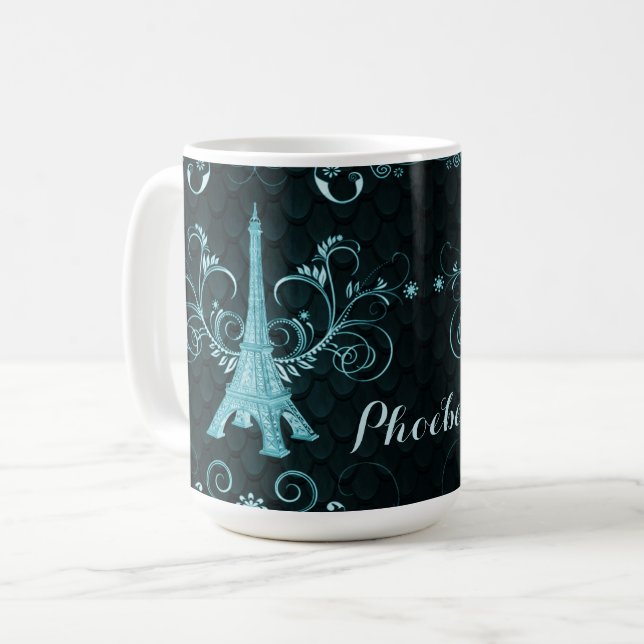Eiffelturm Aquamarine Wirbel Kaffeetasse (Vorderseite Links)