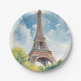 Eiffelturm Aquarell Paris Frankreich Gemalt Pappteller