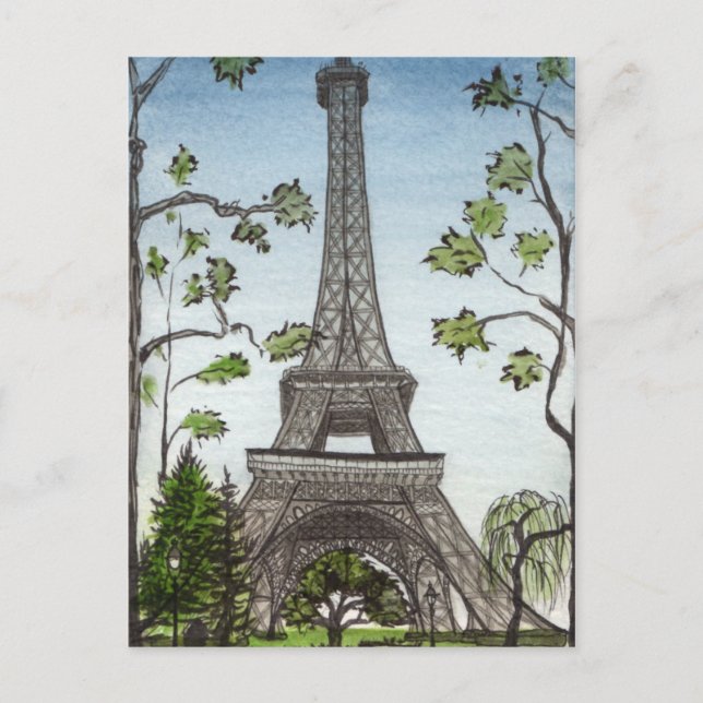 Eiffelturm Aquarell, Paris, Frankreich Postkarte (Vorderseite)