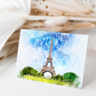 Eiffelturm Aquarell Paris Skyline Kunst Druck Dankeskarte