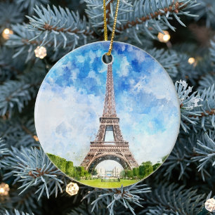 Eiffelturm Aquarell Paris Skyline Kunst Druck Keramik Ornament