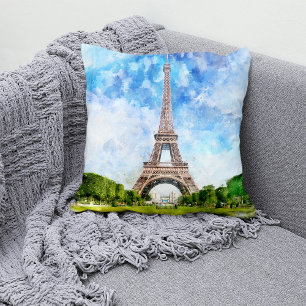Eiffelturm Aquarell Paris Skyline Kunst Druck Kissen