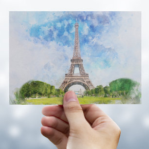 Eiffelturm Aquarell Paris Skyline Kunst Druck Postkarte