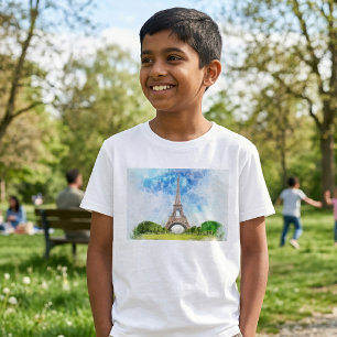 Eiffelturm Aquarell Paris Skyline Kunst Druck T-Shirt