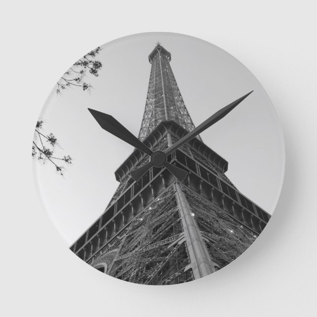 Eiffelturm b/w runde wanduhr (Vorderseite)