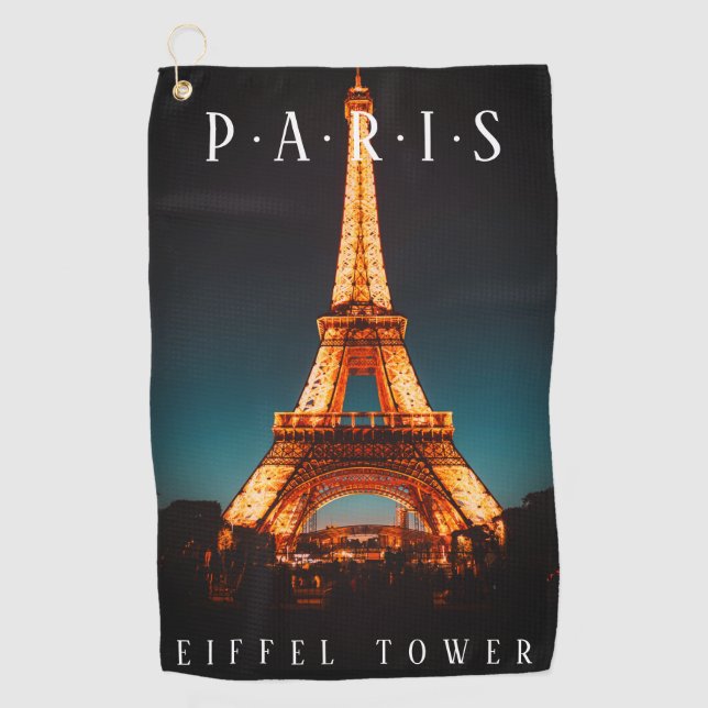 Eiffelturm bei Nacht, Paris, DIY White Text Golfhandtuch (Vorderseite)