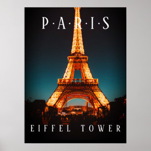 Eiffelturm bei Nacht, Paris, Schwarzes Poster