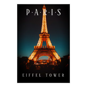 Eiffelturm bei Nacht, Paris, Schwarzes Poster