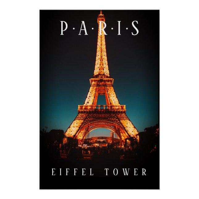 Eiffelturm bei Nacht, Paris, Schwarzes Poster (Vorderseite)