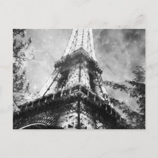 Eiffelturm bei Nacht, Schwarz-Weiß Postkarte