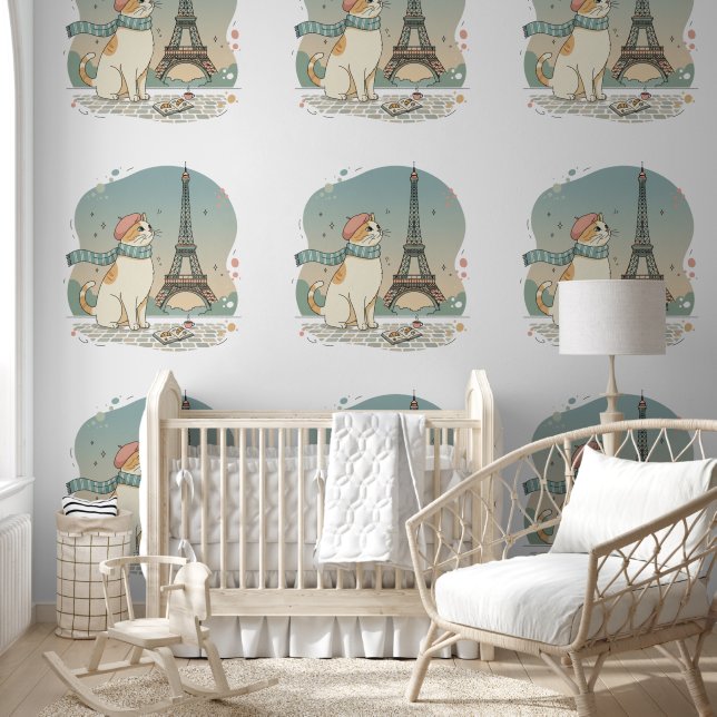 Eiffelturm-Beret-Kitty-Muster - Moderne Reise  Tapete (Kinder)
