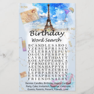 Eiffelturm Birthday Wortsuche