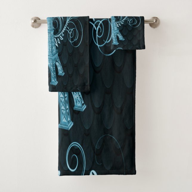 Eiffelturm Blue Floral Wirbel Handtuch Set (Insitu)