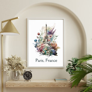 Eiffelturm-Blumen-Blüten-Aquarell Paris Frankreich Poster