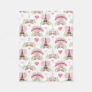 Eiffelturm Blumen Rosa Herzen Paris Französisch Fleecedecke