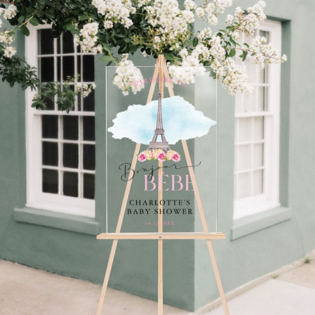 Eiffelturm Bonjour Baby Begrüßungszeichen Acrylschild (Eiffel Tower Bonjour Baby Welcome Acrylic Sign)