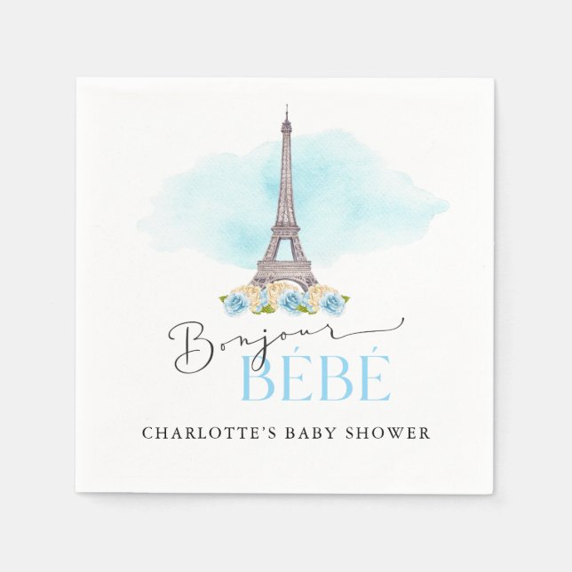 Eiffelturm Bonjour Babydusche Papier Napkins Serviette (Vorderseite)