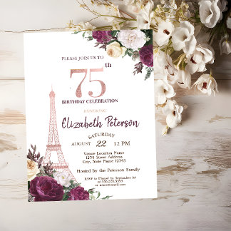 Eiffelturm Burgund Blume 75. Geburtstag Einladung