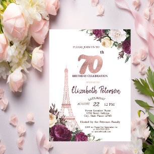 Eiffelturm Burgunder Blumen 70. Geburtstag Einladung