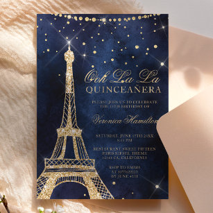Eiffelturm Chic Gold Glitzer funkeln Quinceanera Einladung