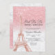 Eiffelturm Chic rosa Glitzer Marmor Sweet 16 Einladung (Vorne/Hinten)