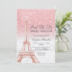 Eiffelturm Chic rosa Glitzer Marmor Sweet 16 Einladung (Stehend Vorderseite)
