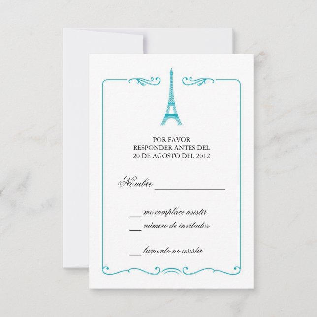 Eiffelturm Elegante RSVP Card Einladung (Vorderseite)