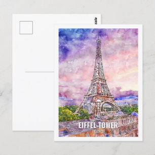 Eiffelturm Frankreich Reiseort Wasserfarbe Postkarte
