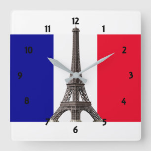 Eiffelturm Französische Flag Square Wall Clock Quadratische Wanduhr