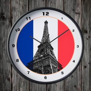 Eiffelturm, französische Flagge & Frankreich / Dek Runde Wanduhr