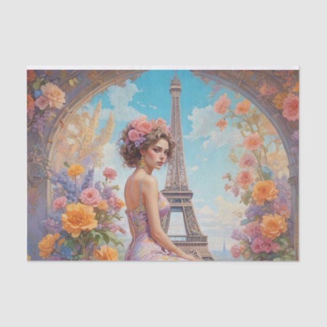 Eiffelturm Französische Frau Blumengestalterpapier Seidenpapier (Vorderseite)