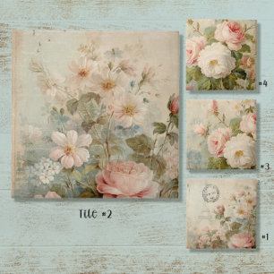 Eiffelturm Französische Vintage-Blumenmuster Rosa Fliese