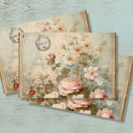 Eiffelturm Französischer Vintager Blumenrosa Decou Seidenpapier