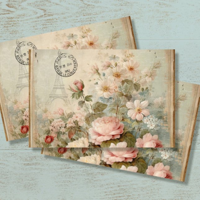 Eiffelturm Französischer Vintager Blumenrosa Decou Seidenpapier (Von Creator hochgeladen)