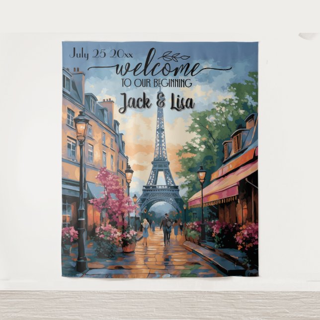 Eiffelturm-Garten Eleganz Hochzeitskulisse Wandteppich (Vorderseite)