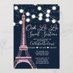 Eiffelturm-Glitzer der Marine Lights Sweet 16 Einladung