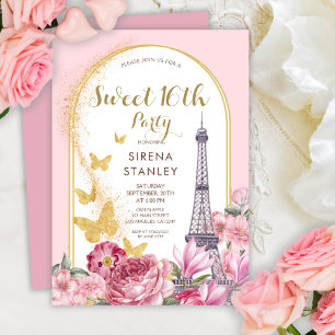 Eiffelturm glitzert & Blumen Girly Sweet 16 Einladung