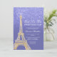 Eiffelturm Gold Glitzer Blau lila Sweet 16 Einladung (Stehend Vorderseite)