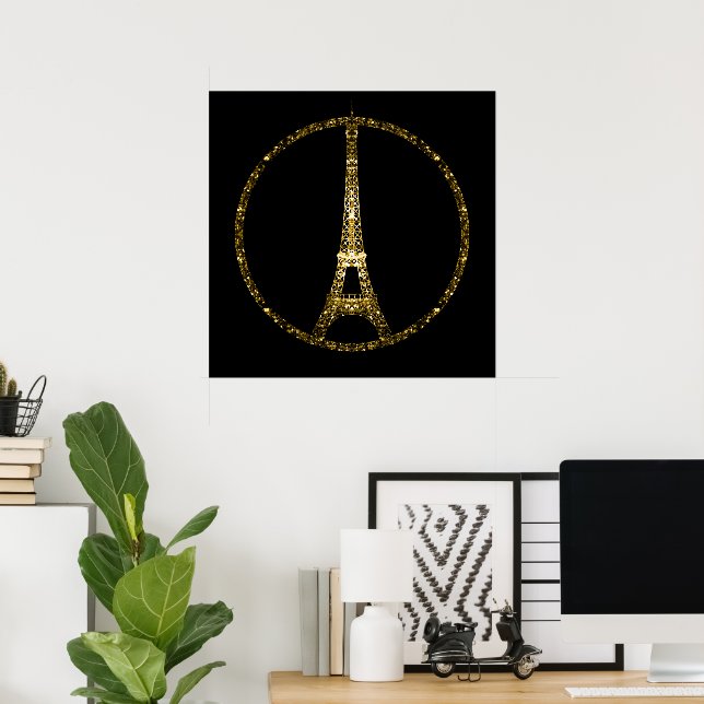 Eiffelturm Gold Glitzer Glitzern auf Black Poster (Heimbüro)