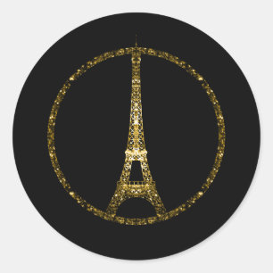 Eiffelturm Gold Glitzer Glitzern auf Black Runder Aufkleber