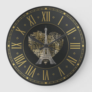 Eiffelturm Goldene Inschriften Paris im Herzen Große Wanduhr