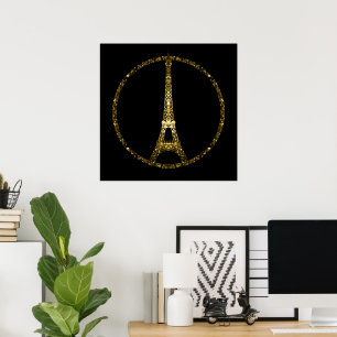 Eiffelturm goldener Glitter funkelt auf Schwarz Poster