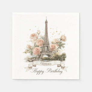 Eiffelturm "Happy Birthday" mit Individuelle Name Serviette