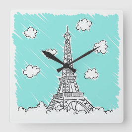 Eiffelturm-Illustrationswall Quadratische Wanduhr