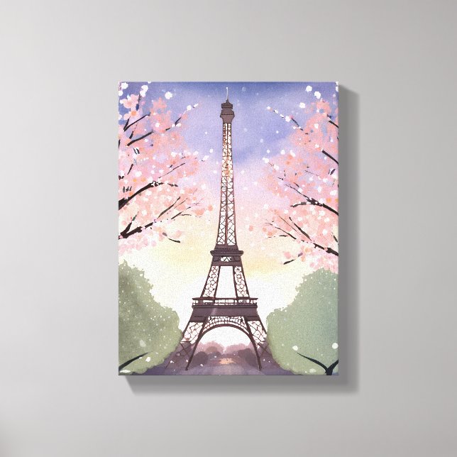 Eiffelturm in Bloom | Paris France Watercolor Leinwanddruck (Vorderseite)